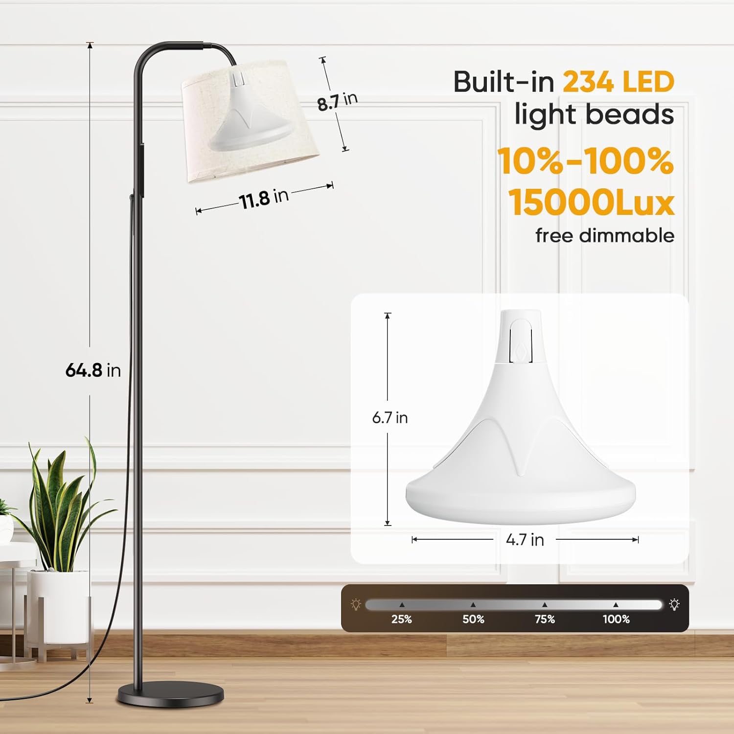 Caromolly Lichttherapielampe 10000 Lux Tageslichtlampe Simulation von Tageslicht, Lichttherapie Stehlampe mit Fernbedienung, 3 Farbtemperaturen, Dimmer und Timer – Bild 5