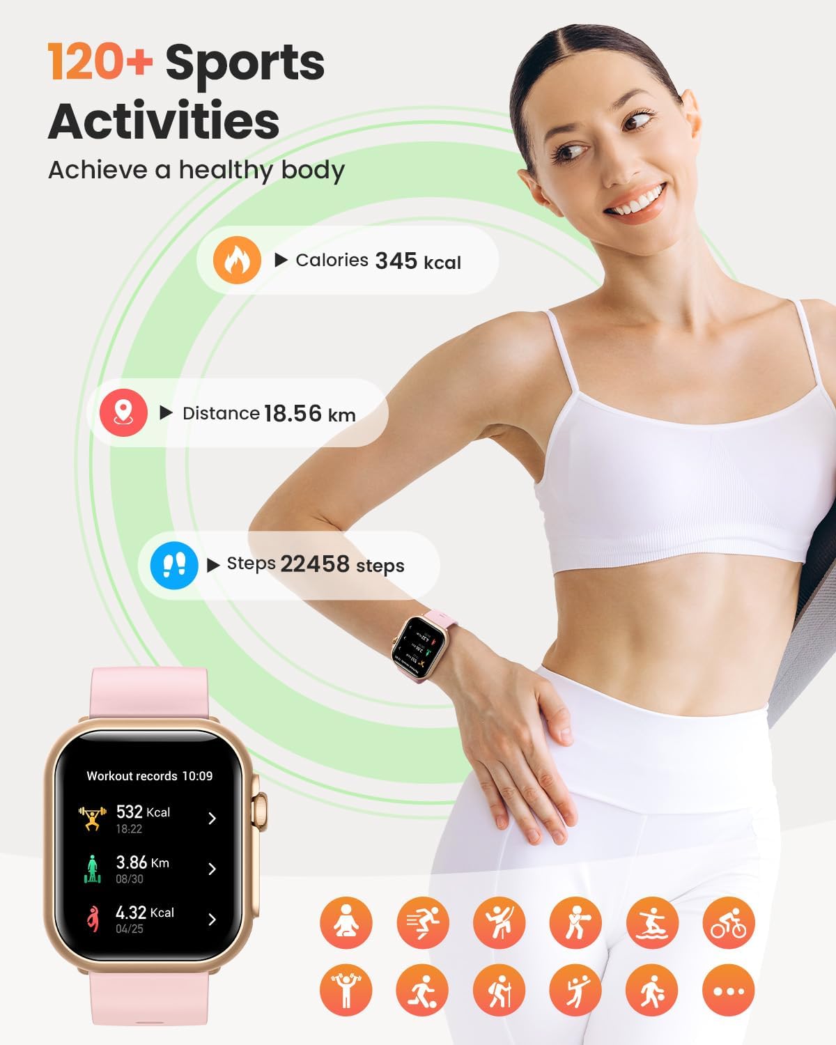Damen-Smartwatch mit Telefonfunktion, 1000 mAh Akku, 100 Tage Standby, 1,83 Zoll Fitnessuhr mit Herzfrequenz, SpO2, Schlafüberwachung, 120+ Sport-Mod, IP68 Smartwatch, Schrittzähler für Android iOS, Roségold – Bild 5