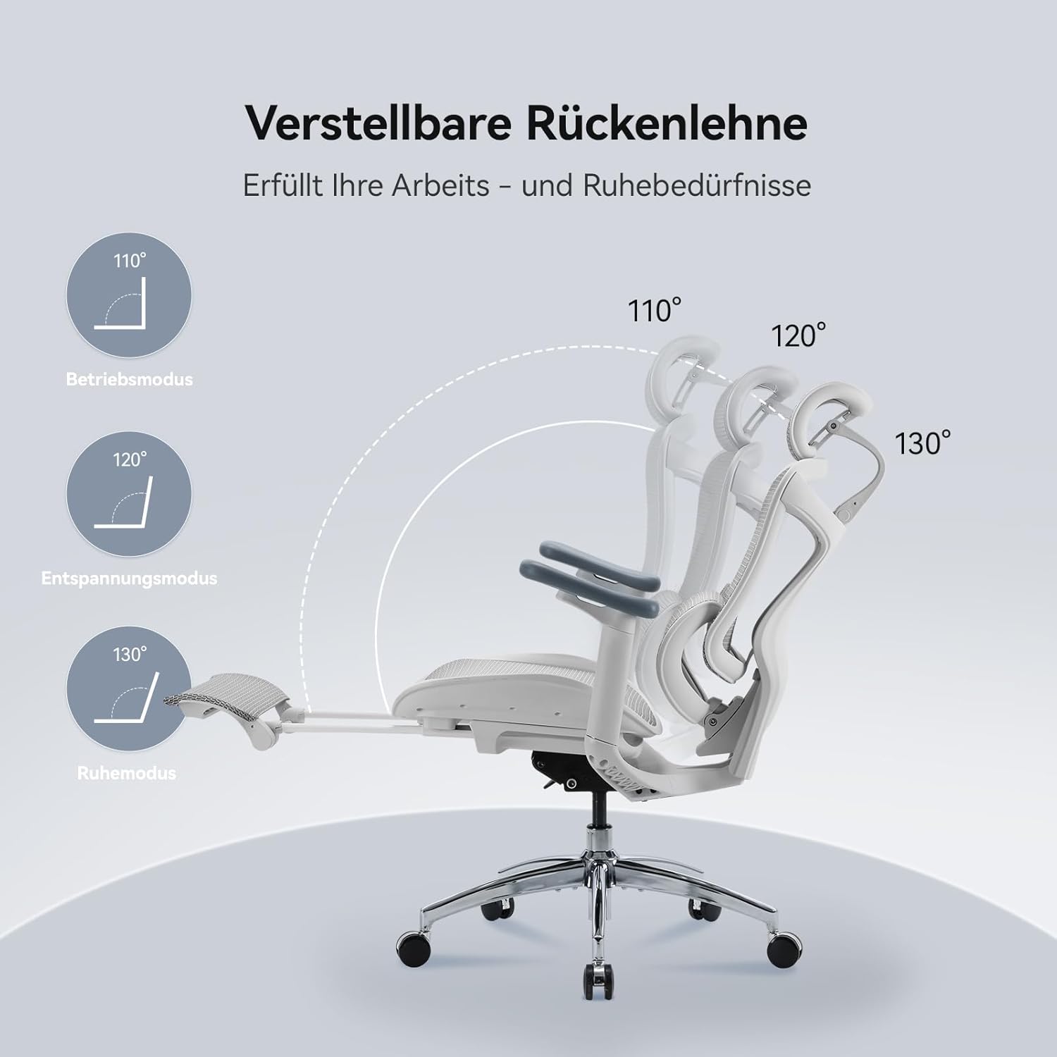 SIHOO Doro C300 Ergonomischer Bürostuhl mit dynamischer Lordosenstütze, 3D-Armlehnen und verstellbarer Rückenlehne, Fußstütze für bequemen Home-Office-Schreibtischstuhl – Weiß – Bild 9