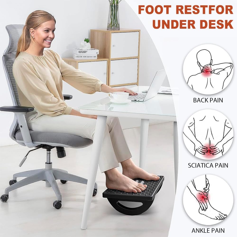 Fußhocker, ergonomischer Fußstützen-Schreibtisch, verstellbare Fußstütze, bequeme Fußstütze, Schreibtisch mit Rollenmassage, Fußstütze, Büro-Fußhocker für Büro, Zuhause (schwarz) – Bild 2