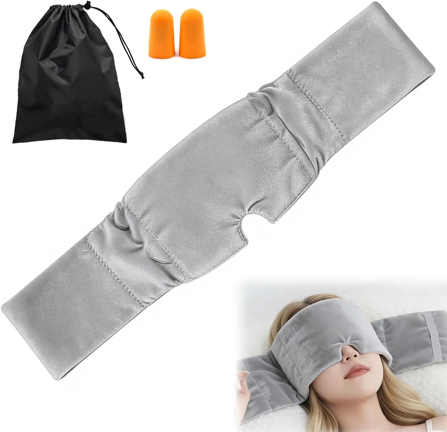 Gewichtete Schlafmaske, Gewichtete Augenmaske Blackout für Tiefenentspannung mit Ohrstöpseln und Aufbewahrungsbeutel, Reise Schlafmaske für Nachtruhe, Gegen Angst Schlaflosigkeit, Grau