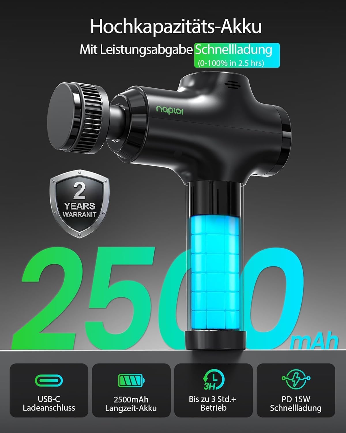 Massagepistole mit Wärme und Kälte, Naplor Massagepistole Muskel-Percussion-Massagegerät 10 mm für tiefe Gewebeentspannung, LCD-Display, 5 Köpfe & 5 Ebenen, für Nacken, Rücken, Schulter, inklusive Tasche – Bild 8