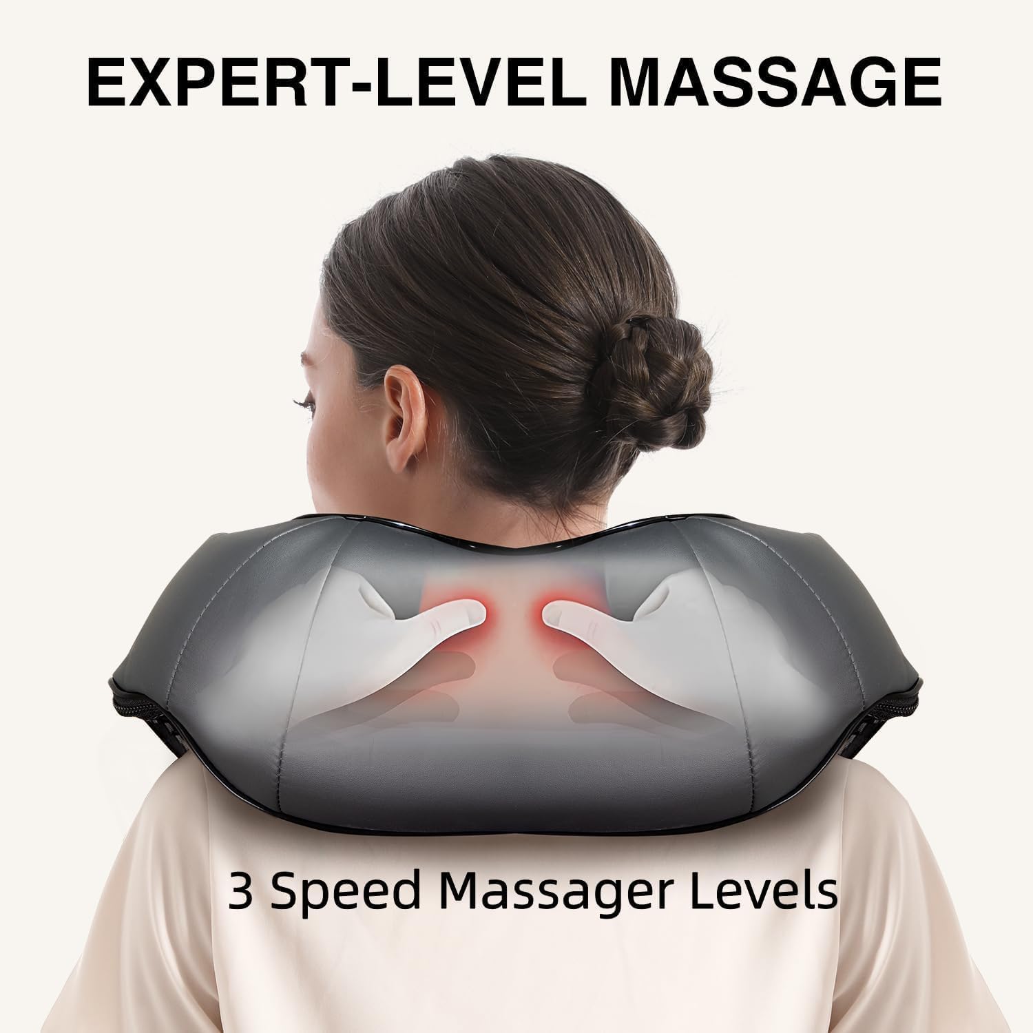 Nekteck Nacken- und Rückenmassagegerät mit wohltuender Wärme, elektrisches Tiefengewebe-3D-Knetmassagekissen zur Linderung von Schulter-, Bein- und Körpermuskelschmerzen (Dunkelgrau) – Bild 5