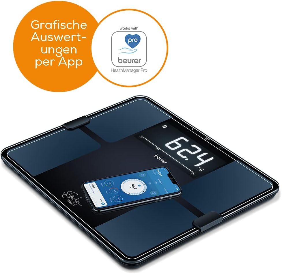 Beurer BF 915 Diagnosewaage, Präzise Körperanalyse für bis zu 8 Personen, Messung von Körperfett, mit beleuchtetem XXL-Display, Belastbarkeit bis 200 kg, inklusive App-Anbindung – Bild 3