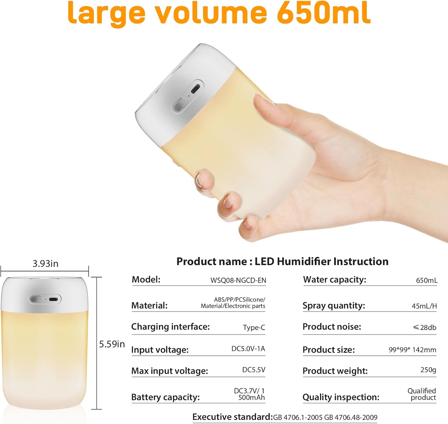 kissleaf 650 ml Mini-Luftbefeuchter für Schlafzimmer/Kinderzimmer/Pflanzen, 8H lange Laufzeit, 28 dB lautloser Luftbefeuchter, Typ-C-Akku, elektrischer Raumbefeuchter (warmes Licht) – Bild 6