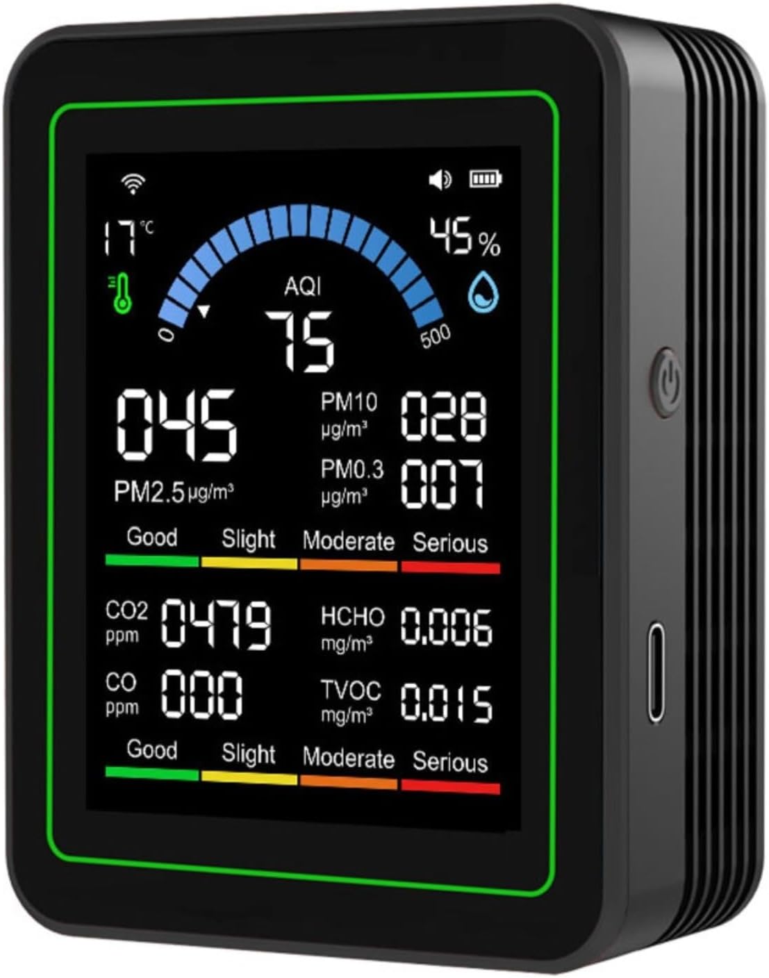 Tuya WiFi 10-in-1-Luftqualitätsmonitor mit CO-Formaldehyd-PM2,5-PM10-PM1,0-Sensoren, Temperatur- und Feuchtigkeitserkennung, 2,8-Zoll-TFT-Display (schwarz) – Bild 3
