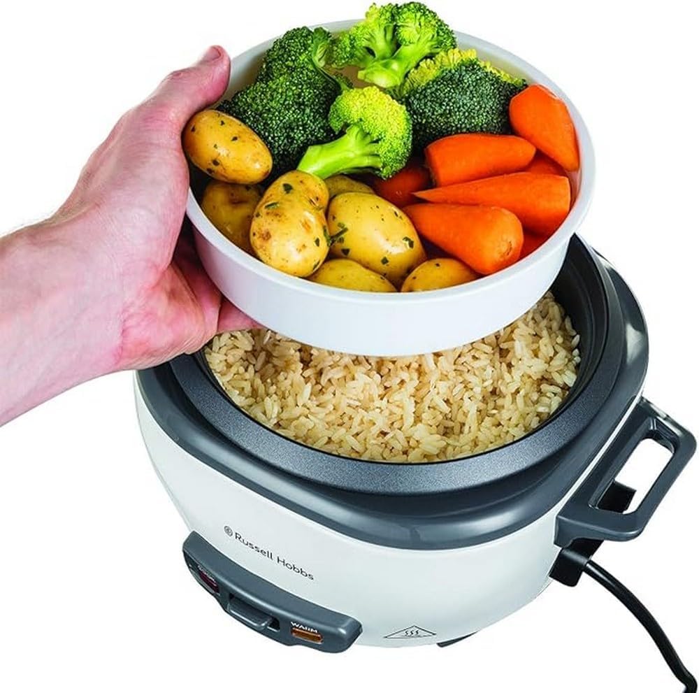 Russell Hobbs Reiskocher klein 0,8l (inkl. Dampfgareinsatz, Warmhaltefunktion, antihaftbeschichteter Kochtopf, Reislöffel & Messbecher) Schongarer für Gemüse & Fisch 27030-56 – Bild 4