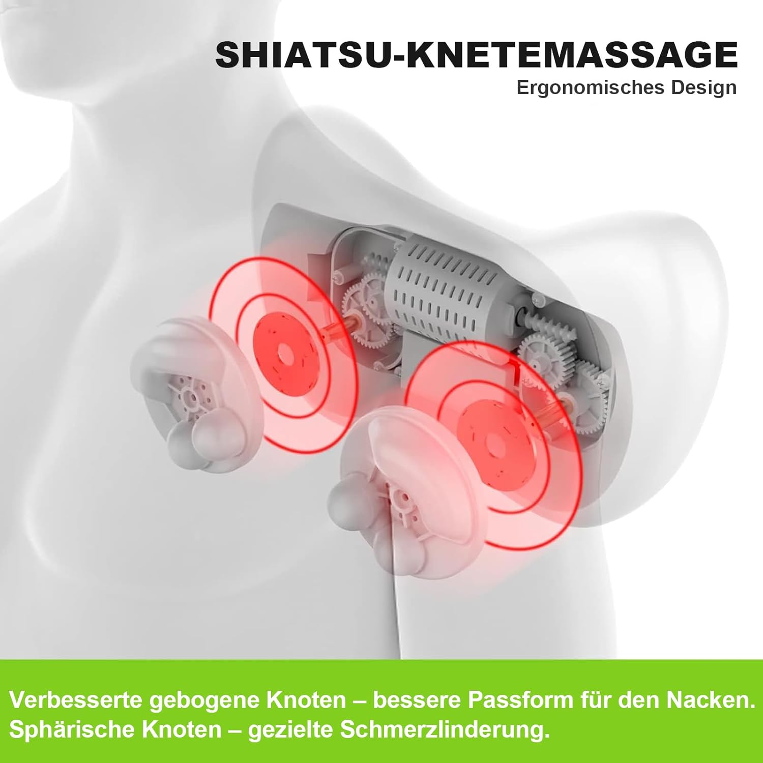 iKristin Shiatsu-Massagekissen, Rückenmassagegerät mit sechs mehrfach rotierenden Massageköpfen mit Wärmefunktion für Nacken, Schulter, Rücken, Büro, Zuhause – Bild 2