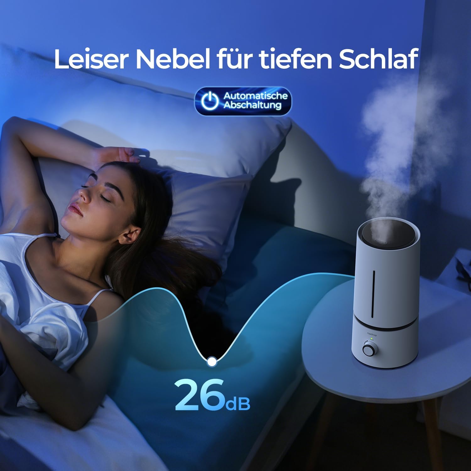 raydrop Luftbefeuchter für Schlafzimmer & Kinderzimmer, 1,7 L leiser & platzsparender Ultraschall-Raumbefeuchter für Baby & Pflanzen, einfache Bedienung & einfache Reinigung, automatische Abschaltung – Bild 5