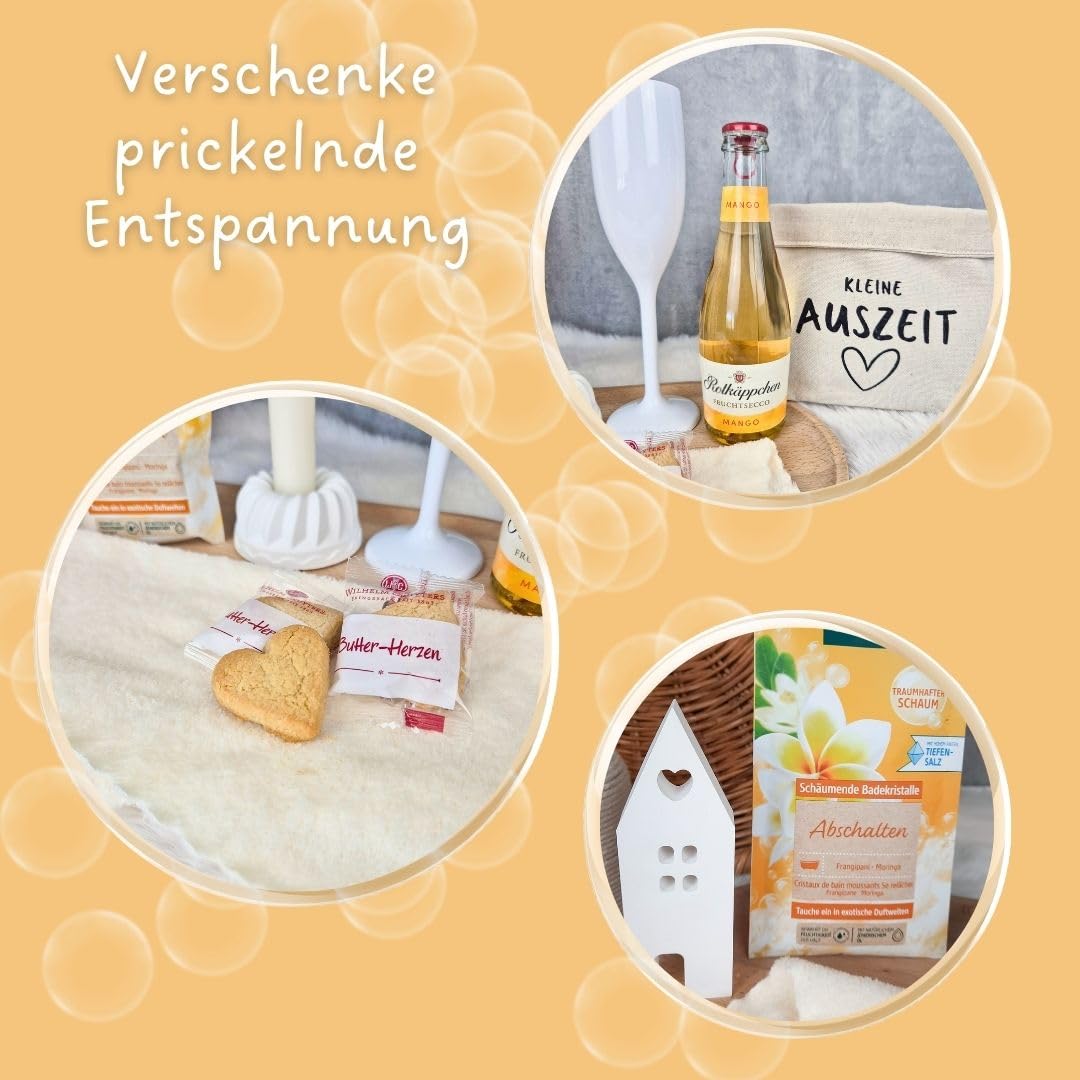 Wellness-Geschenk | Geschenkset Damen mit Entspannungsbadeschaum | Kleine Auszeit in Canvas-Baumwollkorb Geschenk Freundin | Entspannungsgeschenk | Geschenke Freundin | Geburtstagsgeschenk Frauen – Bild 5