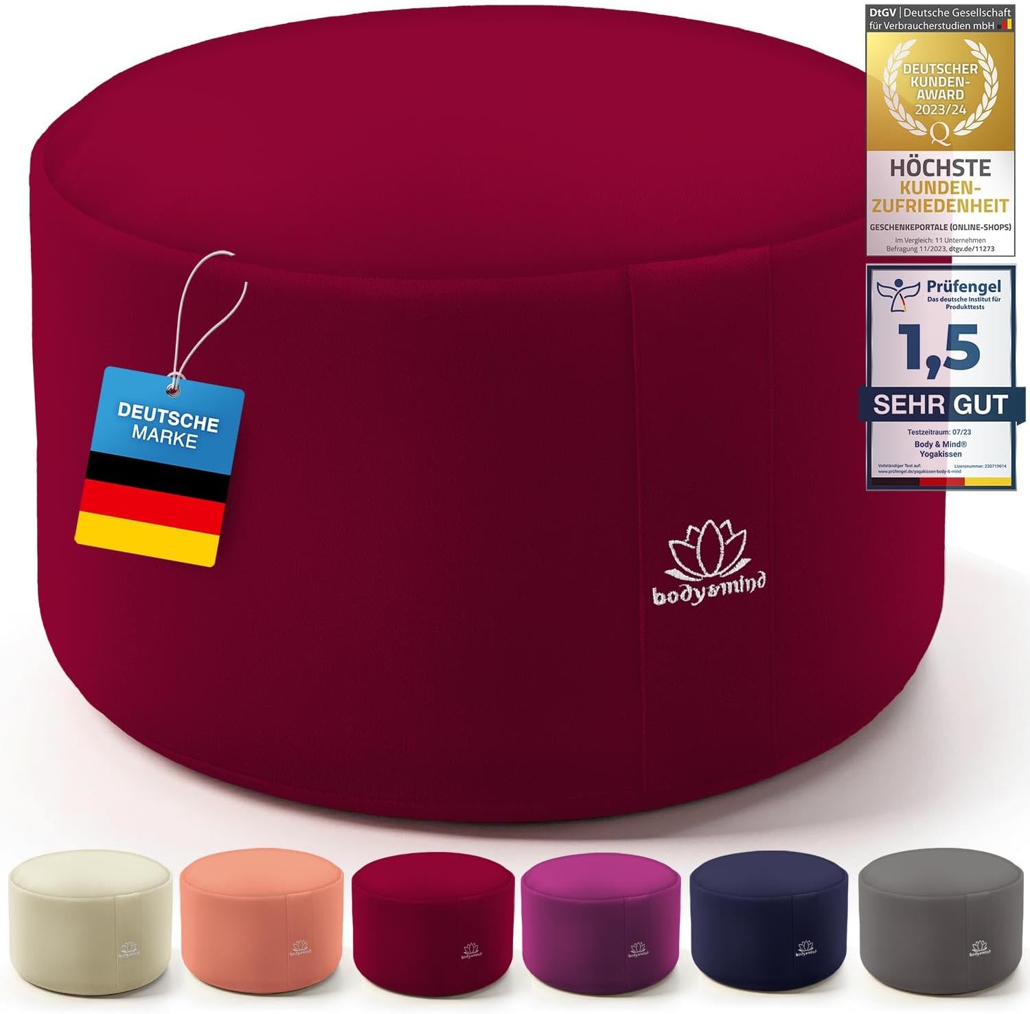 Body & Mind® Yogakissen Meditationskissen Bodensitzkissen Auflage für Meditation & Yoga; Waschbarer Bezug und atmungsaktive Premium-Füllung; 18 cm Sitzhöhe