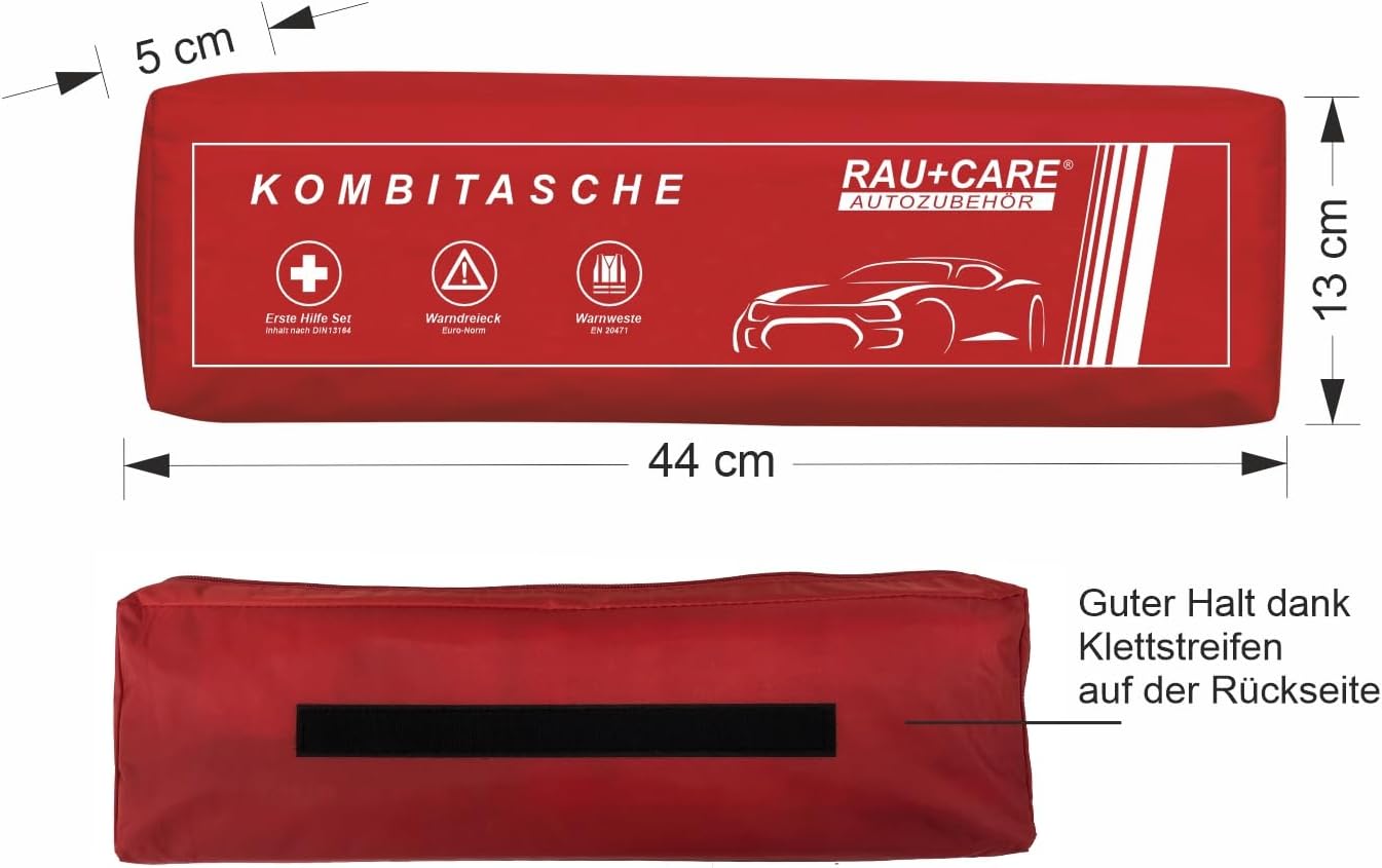 Rau Auto-Kombitasche rot (3 in 1) aktuell 2026 – alles inklusive: Warndreieck + Warnweste + Verbandstasche DIN 13164 + Masken – geprüfte StVO-Konformität – europaweit einsetzbar – Pannen-Set – Bild 4