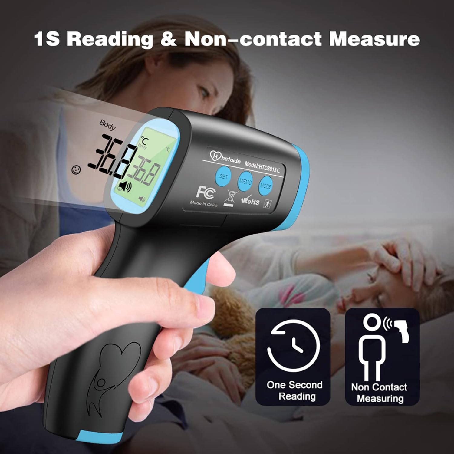 Fieberthermometer, kontaktloses Infrarot-Stirnthermometer für Babys und Erwachsene, digitales Fieberthermometer mit sofortigen und genauen Messwerten, Fieberalarm, 50-Speicherfunktion – Bild 5