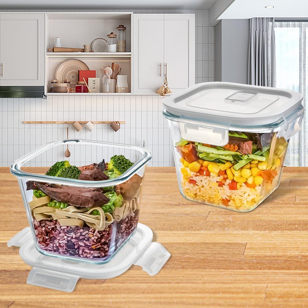 880 ml Glasbehälter mit Deckel, 2er-Set Meal-Prep-Gläser, Glasschüssel mit Deckel, Glas-Suppenbehälter, Frischhaltedosen, Glas, spülmaschinenfest, mikrowellen- und gefriergeeignet, BPA-frei – Bild 6