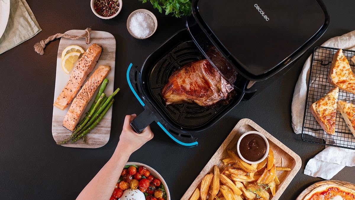 Cecotec Heißluftfritteuse 5,5 l Cecofry Full InoxBlack Pro 5500. 1700 W, ölfreie Fritteuse, Diät und Digital, Touchpad, Edelstahl-Finish, PerfectCook-Technologie, Thermostat, 8 Modi – Bild 7