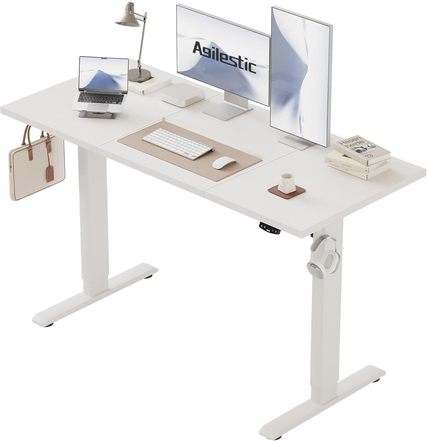 Agilestic höhenverstellbarer Schreibtisch 120 x 60 cm, robuster Schreibtisch, höhenverstellbar, elektrisch mit Memory-Handsteuerung, ergonomischer Stehsitztisch, Computertisch, weiß