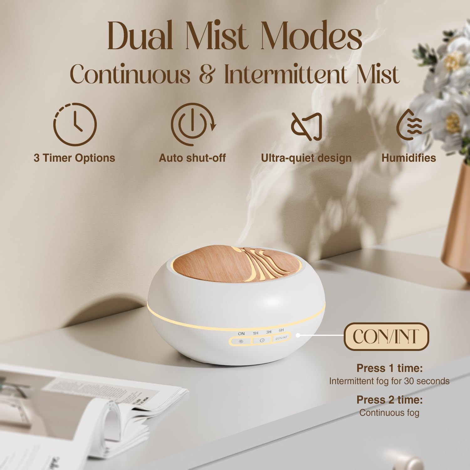 SALKING Aroma-Diffusor für ätherische Öle – 400 ml, Aromatherapie-Raumduft, Ultraschall-Diffusor, weiße Holzmaserung, Duftöl-Diffusoren, Öllampe, elektrischer Duftdiffusor RGB für Zuhause, Büro, Yoga, Schlafen – Bild 3