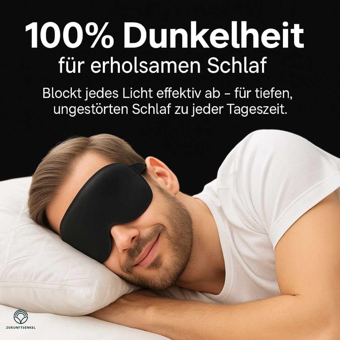 3D-Schlafmaske, lichtblockierende Schlafmaske für Damen und Herren, für Seitenschläfer, bequeme Augenmaske mit Augenraum, Schlafmaske, Baumwolle, verstellbar, Reisen, Festival, Camping (schwarz, 1er-Set) – Bild 7
