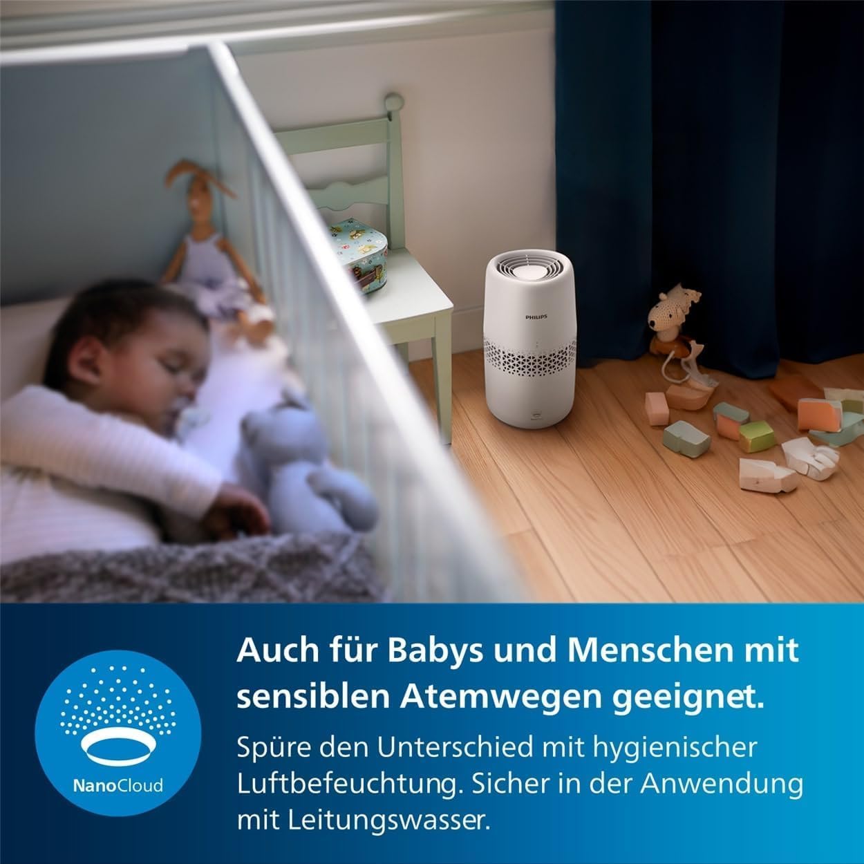 Philips Luftbefeuchtung 2000-Serie – NanoCloud-Technologie, befeuchtet Räume bis zu 31 m², 2 l Wassertank, 99 % weniger Bakterien, Weiß (HU2510/10) – Bild 10