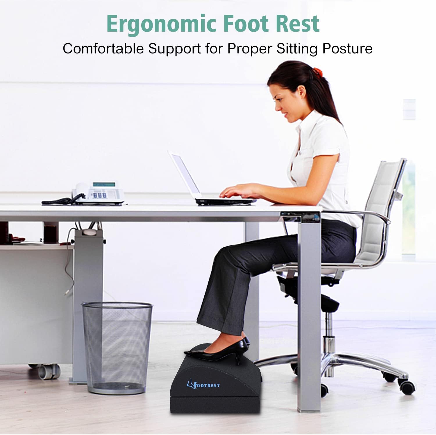 Verstellbare Fußstütze unter dem Schreibtisch, ergonomisches Fußstützenkissen mit Magic Tape für optionale Höhe, Memory-Schaum und rutschfester Unterseite für Zuhause, Büro, Flugzeug, Reisen – Bild 5