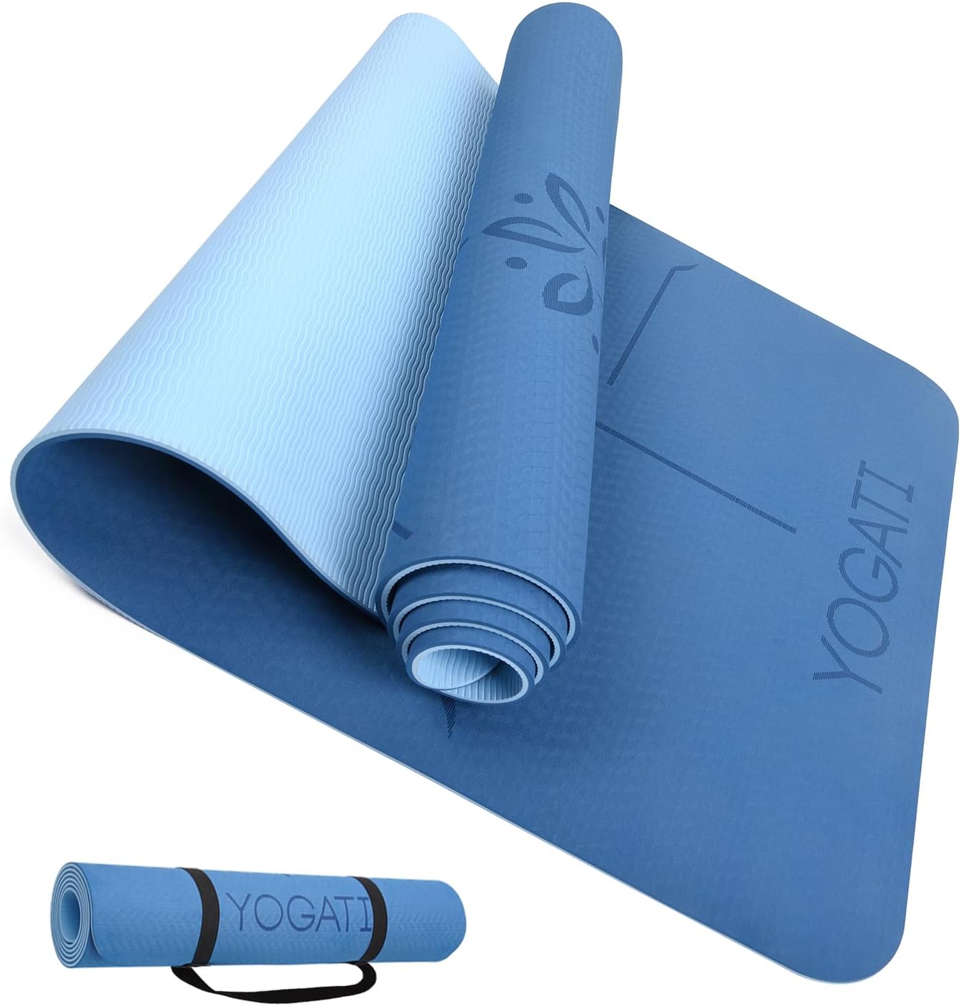 YOGATI Yogamatte, rutschfest, schadstofffrei, mit Tragegurt, Yogamatte mit Ausrichtungslinien, ideale Yogamatte zur Verwendung als Gymnastikmatte, Sportmatte, Fitnessmatte, Yogamatte