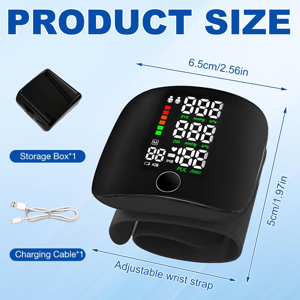 Handgelenk-Blutdruckmessgerät mit LED-Touchscreen, automatisches Blutdruckmessgerät mit 99 x 2 Lesespeicher, automatische Sprachausgabe, wiederaufladbar – Bild 2