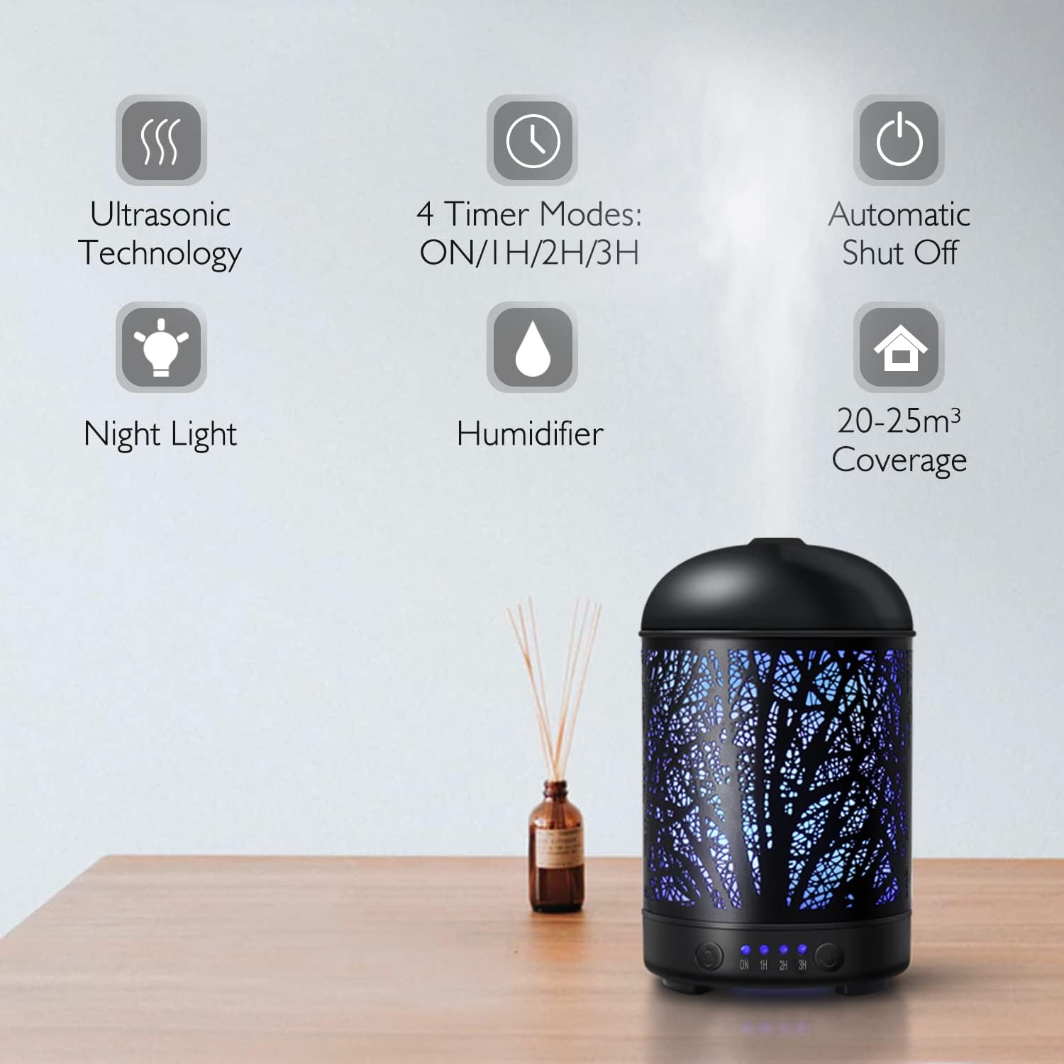Salking Aromadiffusor, Ultraschall-Luftbefeuchter, Öldüfte, Aromatherapie-Diffusor, 7 Farbwechsel, handgefertigter Waldmetalldiffusor für ätherische Öle für Kinder, Zuhause, Yoga, Büro, wiederverwendbar – Bild 4