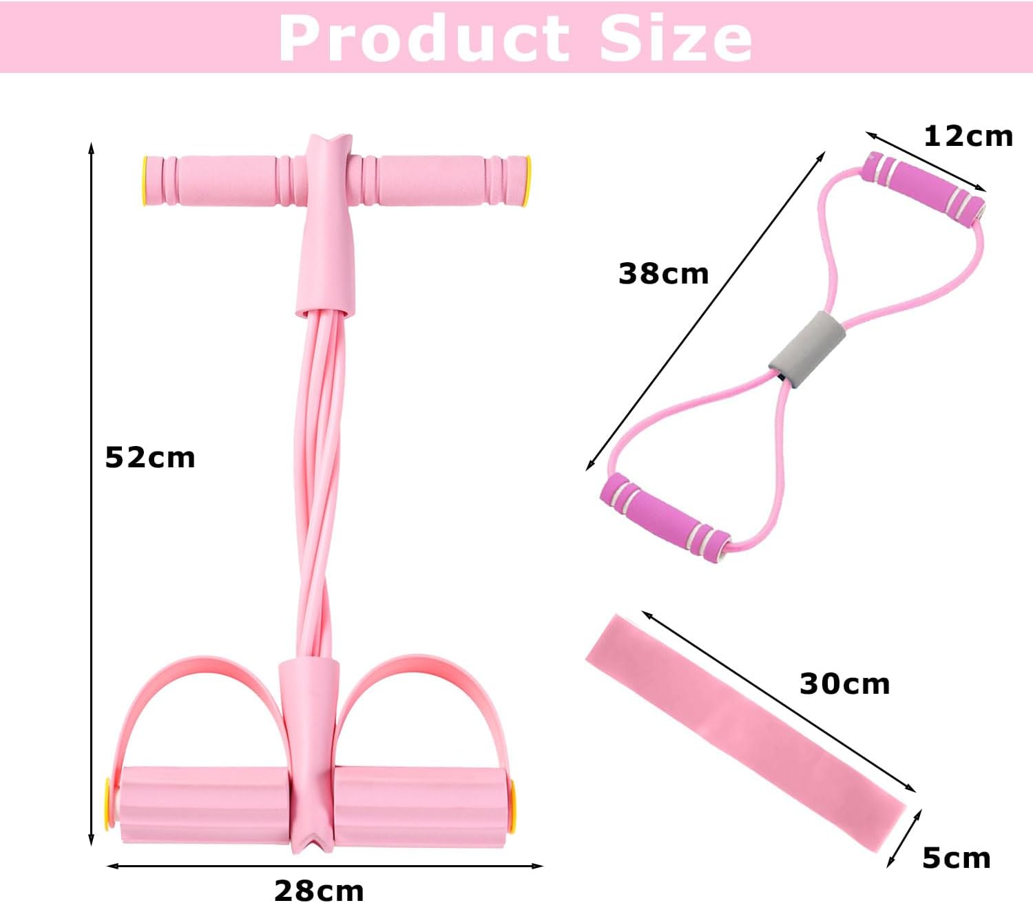 Bauchtrainer, multifunktionales Spannseil mit Rückentrainer & Fitnessbändern, Sit-Up-Trainingsgerät, 6 Röhren, elastisches Zugseil, Sportgerät Zuhause für das Training von Taille, Beinen, Bauch, Rosa – Bild 2