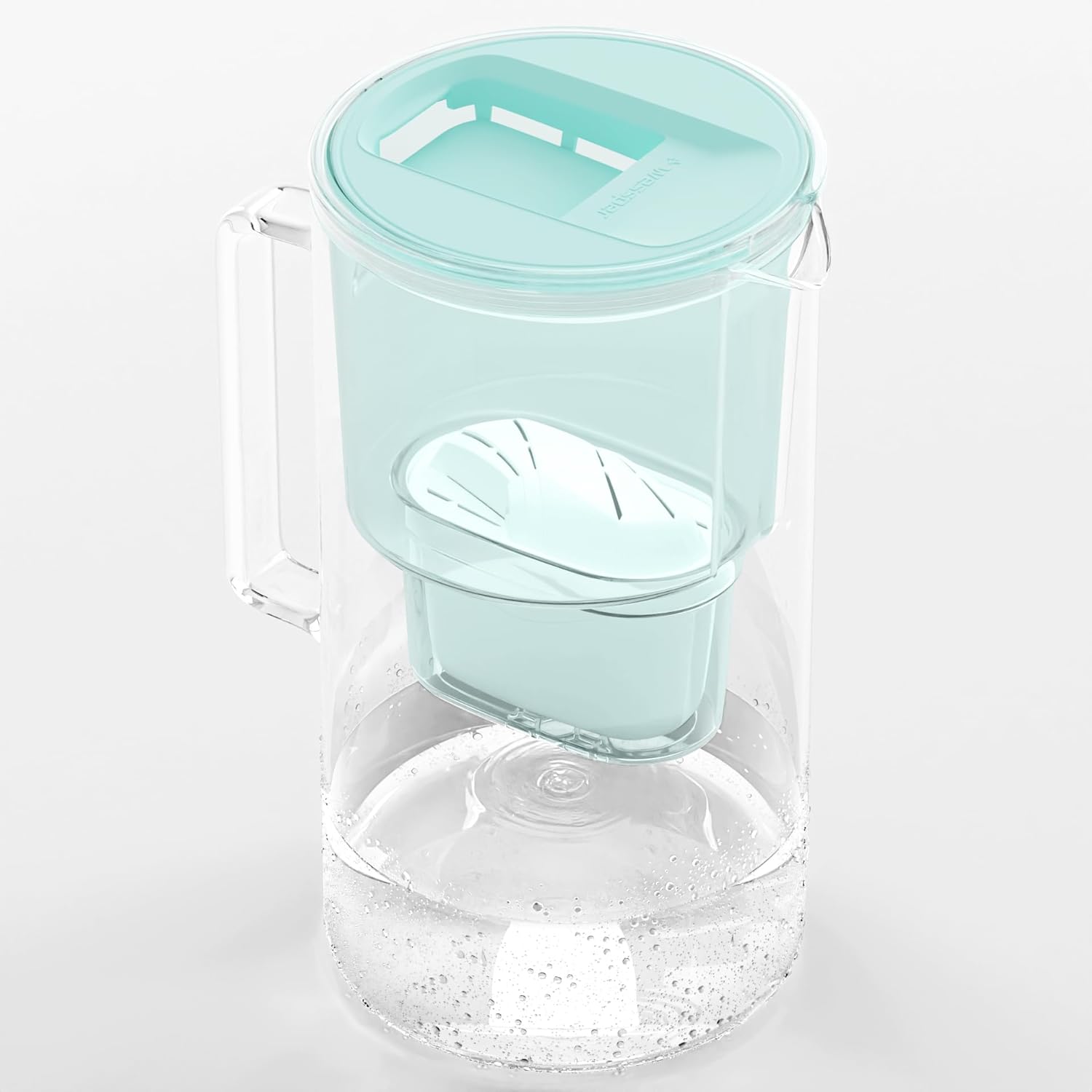 Wessper Wasserfilterkanne aus Glas, 3 l, kompatibel mit Brita Maxtra, inklusive 1 Wasserfilterkartusche, reduziert Kalk und Chlor, Mint – Bild 2