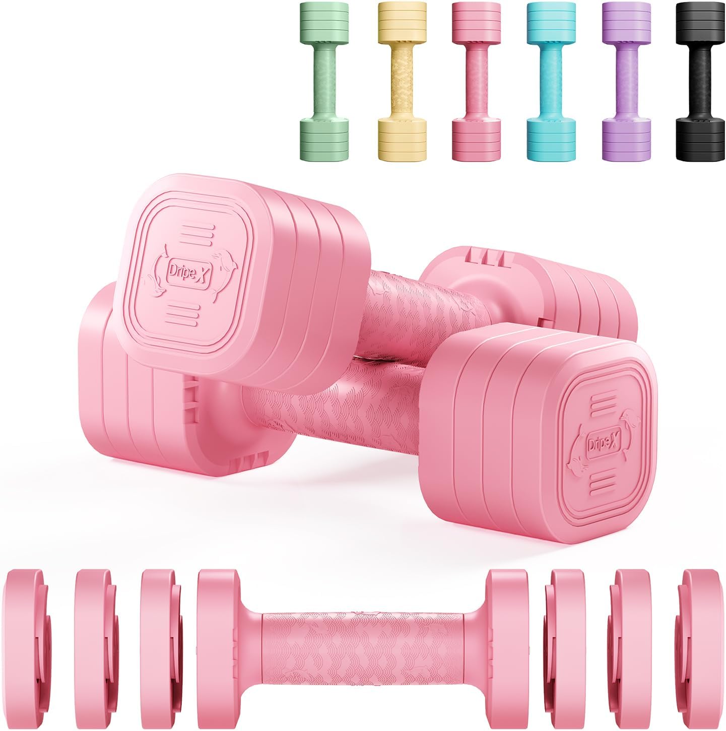 Dripex Kurzhantel-Set, verstellbare Kurzhanteln, 1 Paar 2,5 kg x 2 oder 5 kg x 2 oder 7,5 x 2, 6 Hantelscheiben mit einem Gewicht von 0,25 kg oder 0,5 kg oder 0,75 kg
