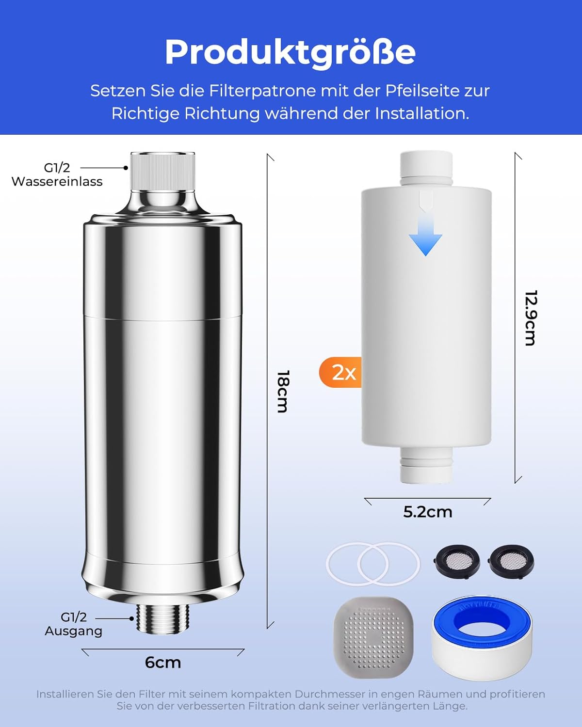 Duschfilter 99 % Chlorentfernung + 2 Filterkartuschen zur Entfernung von Schwermetallen, Schmutz, Wasserfilter-Dusche, geeignet für alle G1/2-Anschlüsse, verbessert den Zustand Ihrer Haut, Haare – Bild 8