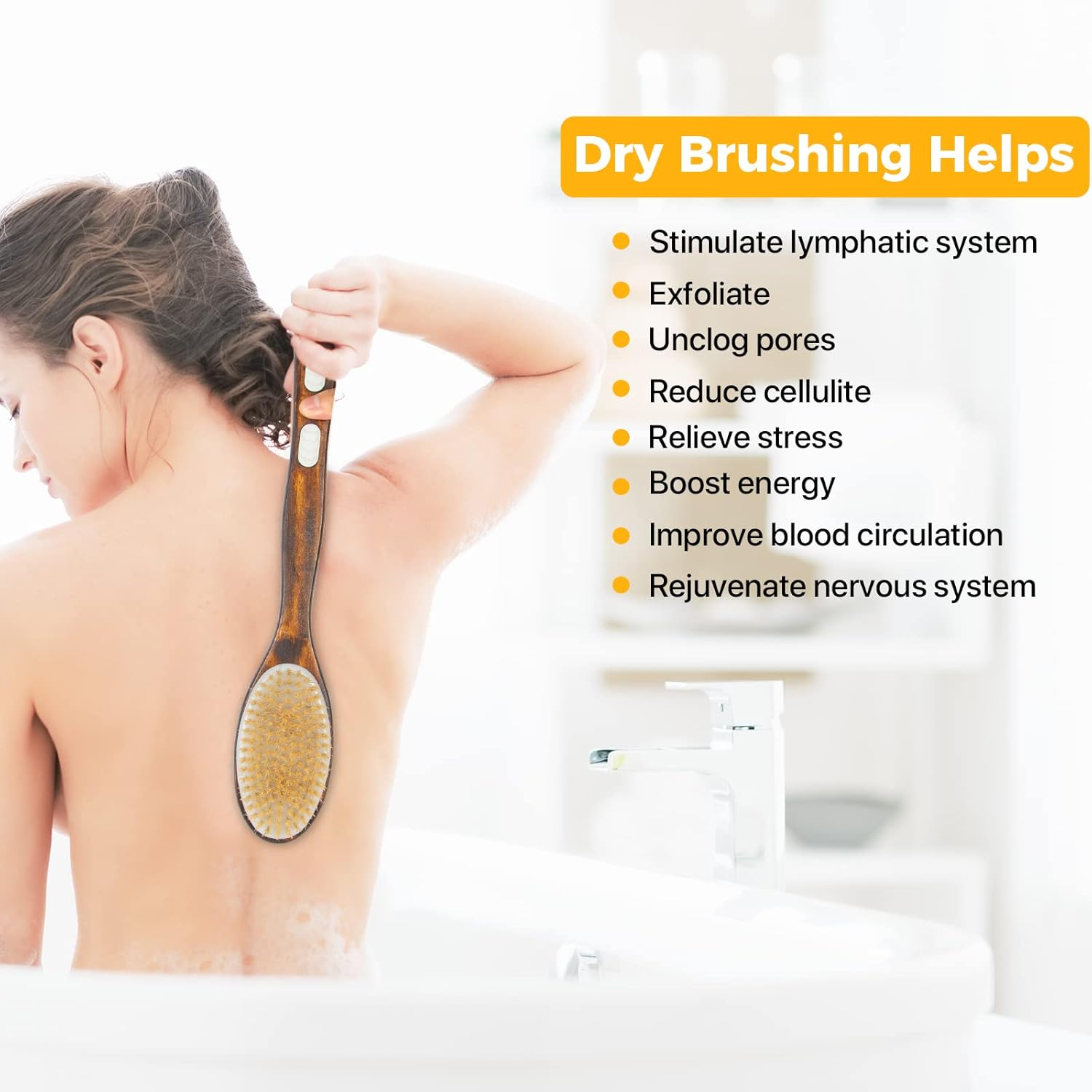 2er-Set Rückenbürste, Badebürste, Duschbürste mit langem Griff, Körperbürste, Peelingbürste, Naturborsten, Badebürste zur Entfernung abgestorbener Haut, Cellulite, verbessert die Lymphfunktionen – Bild 3