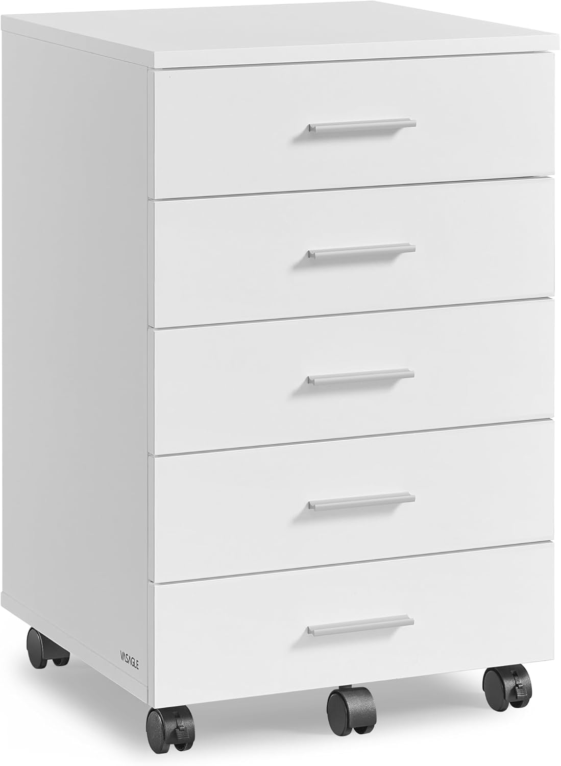 VASAGLE Rollschrank, mobiler Aktenschrank, Schubladenschrank, Druckerständer mit 5 Schubladen mit schraubenlosen Gleitschienen für Büro, Zuhause, Büro, Wolkenweiß OFC081W01
