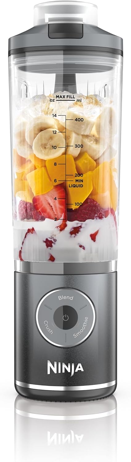 Ninja Blast Max BC251EUGY Tragbarer Mixer/Mixer/Smoothie-Maker, 570 ml, wiederaufladbar, Mixbecher und auslaufsicherer Deckel, 3 Funktionen, Smoothies, Protein-Shakes, Cool Grey