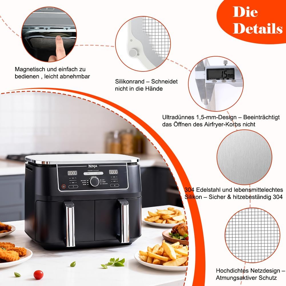 BYKITCHEN 2 Stück Spritzschutz Zubehör für Ninja Dual Zone Heißluftfritteuse 9,5L DZ400EU/DZ400EUSTGD/AF400EU, Magnetisch Edelstahl Spritzschutz, Heißluftfritteuse Zubehör für Ninja Airfryer – Bild 4