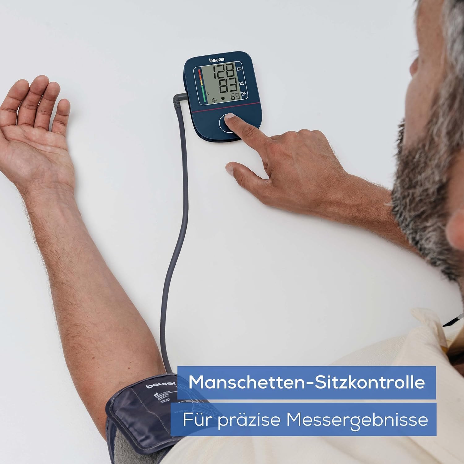 Beurer BM 25 Oberarm-Blutdruckmessgerät, einfache Ein-Knopf-Bedienung, genaue Messung, Arrhythmie-Erkennung, mit USB-C-Anschluss, Manschette, Datenübertragung an Apple Health und Co., Blau – Bild 4