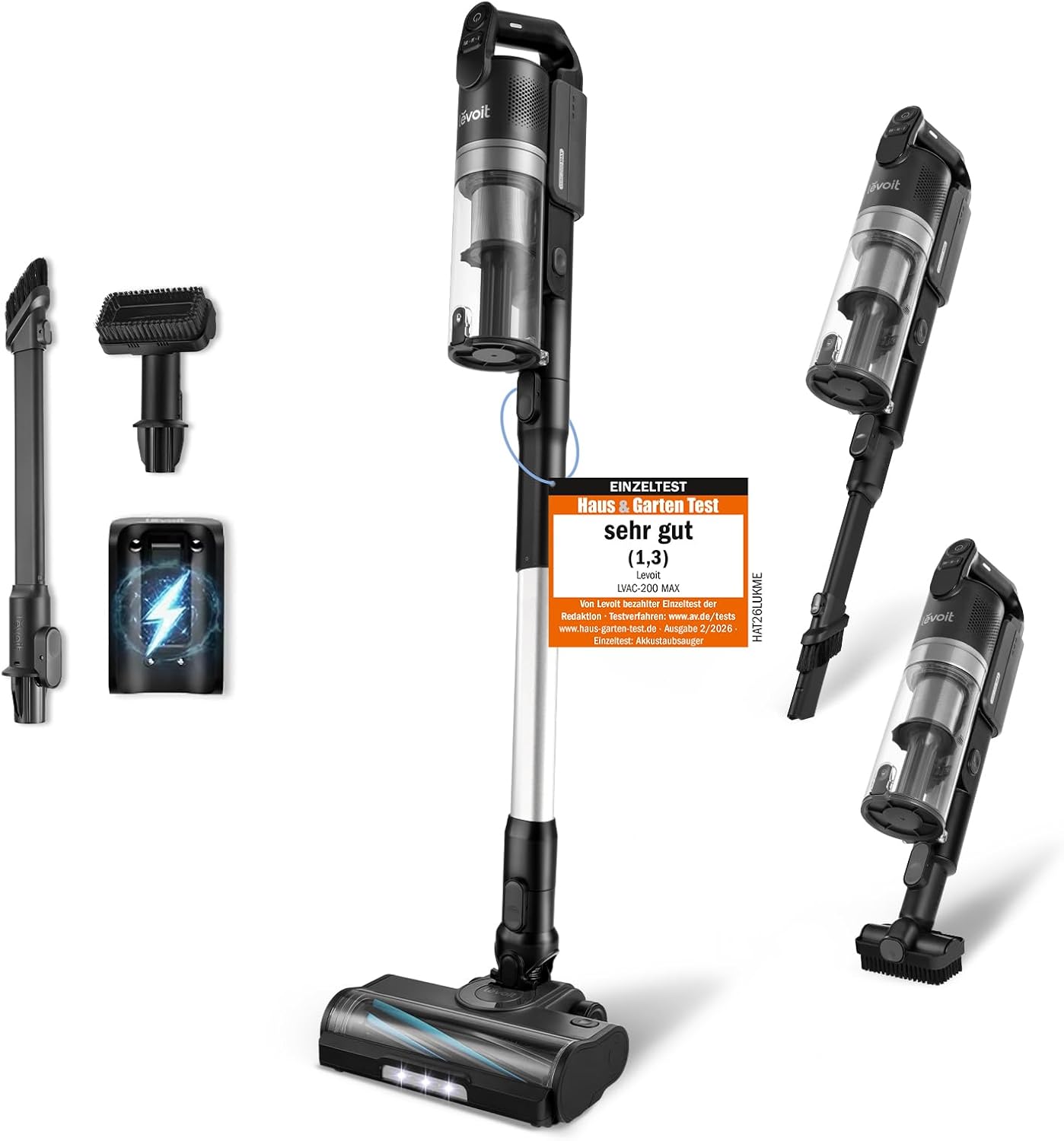 Levoit – Akku-Staubsauger – Laufzeit für 100㎡ – kabelloser Staubsauger – Staubsauger – 99,99 % HEPA-Filter – selbststehend – kein Verheddern – für Tierhaare/Teppich/Hartböden/Auto – LVAC-200 MAX