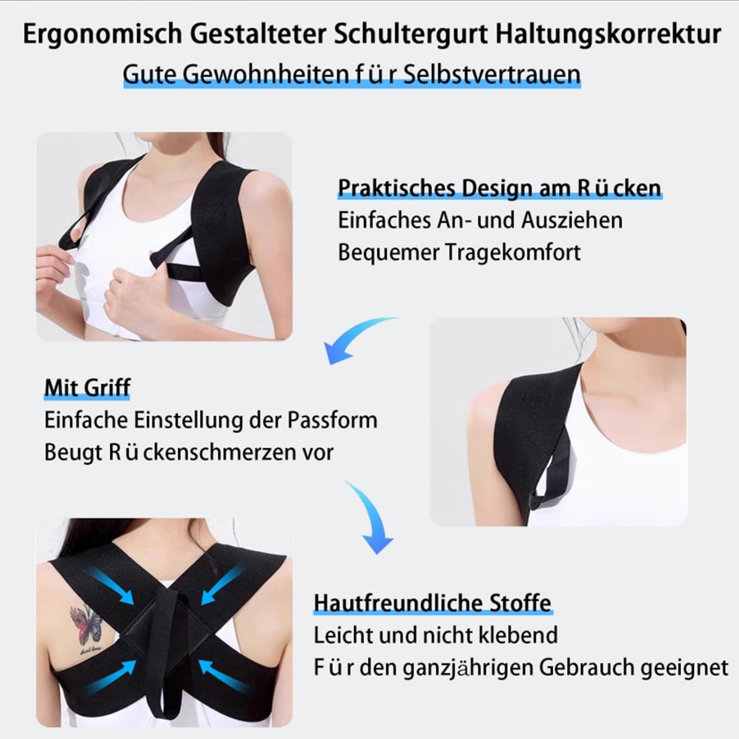 Haltungskorrektur Rücken, Rückenglätter, Schultergurt Haltungskorrektur, Rückenstützgürtel, Rückenstütze, Haltungstrainer, Rückenstabilisator für Damen und Herren, S – Bild 2