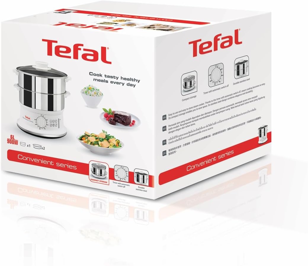 Tefal VC1451 Practical Series Dampfgarer (Volumen: 6 L, Timer, 2 Behälter, Wasserstandsanzeige), Weiß/Edelstahl – Bild 8