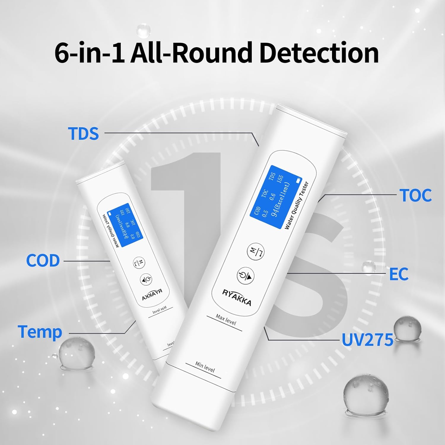 6-in-1-Smart-Trinkwassertester mit 4-stufiger Bewertung, TDS- und EC-Messgerät für TOC, CSB, UV275 und Temperatur, schnelle Wasserqualitätsanalyse für Haushalt, Wasserfilter, Outdoor und Camping – Bild 2