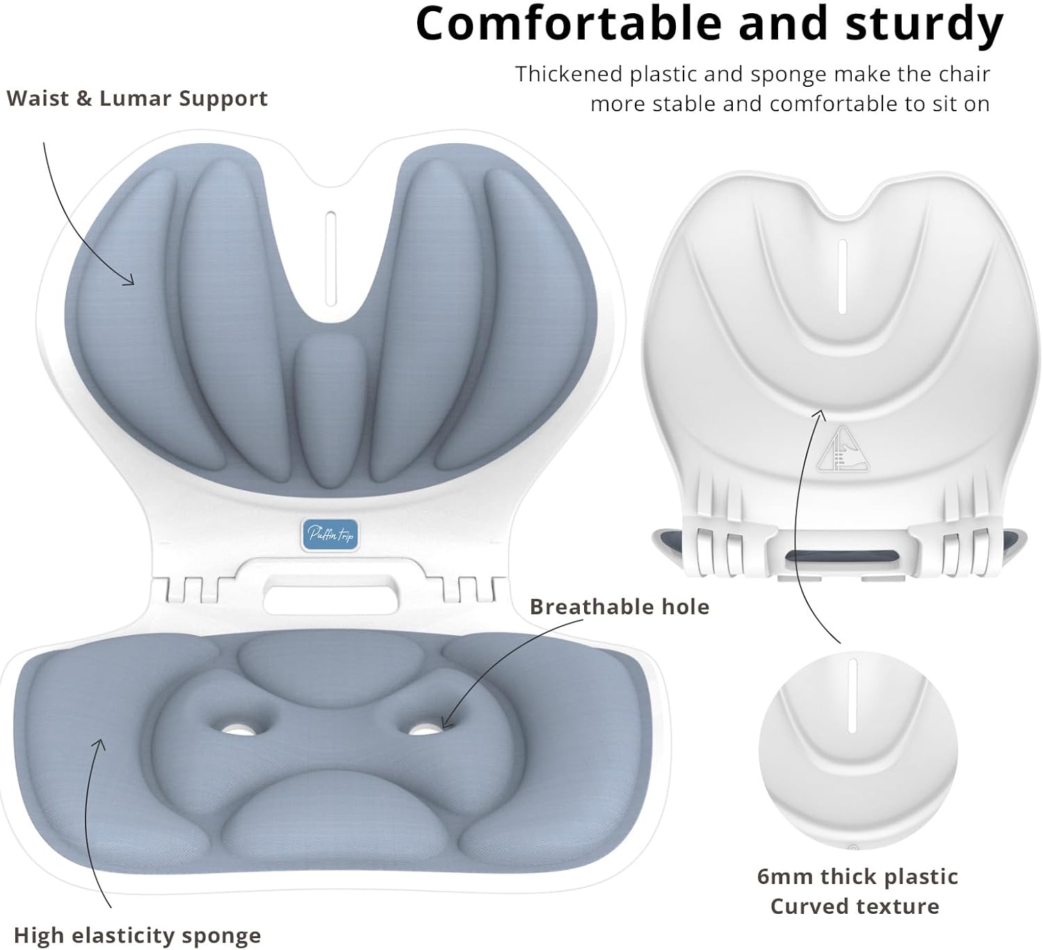 Klappbarer Stuhl zur Unterstützung der Lendenwirbelsäule, ergonomische Kurve zur Haltungskorrektur, Linderung von Rückenschmerzen, perfekt für Bodensitz, Büroarbeit, Hausarbeit, kleine Größe für Kinder, Jugendliche, Teenager (Graublau) – Bild 6