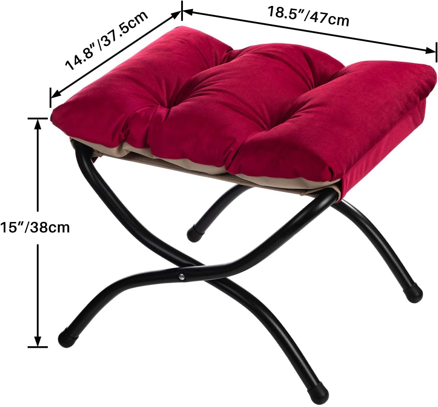 HollyHOME Fußhocker, klappbar, Fußstütze, Fußstütze, faltbarer Hocker mit Metallbeinen, Fußhocker mit abnehmbarem, gepolstertem Sitz, Samt, Rot – Bild 8