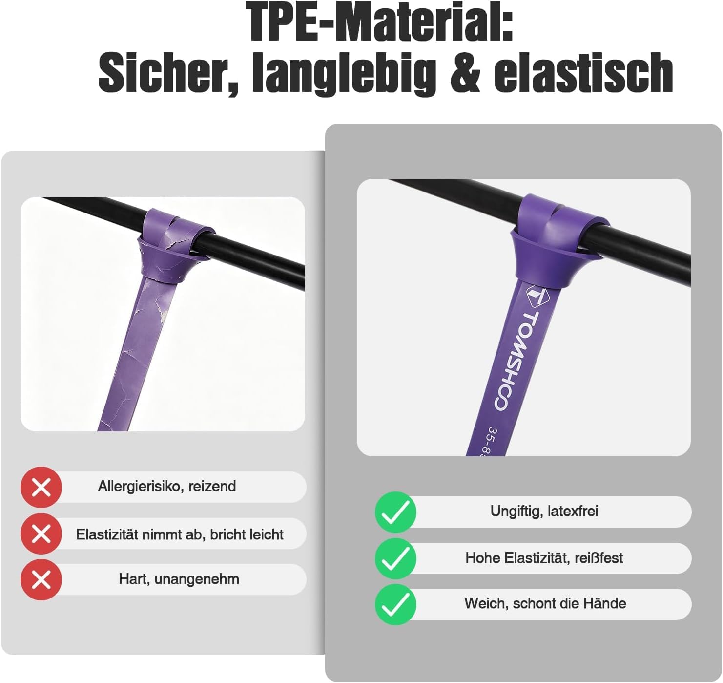 TOMSHOO Fitnessbänder, Widerstandsbänder Set, Klimmzugbänder mit Türanker, Terrabands mit Aufbewahrungstasche, Fitnessband für Muskelaufbau, Yoga und Pilates – Bild 7