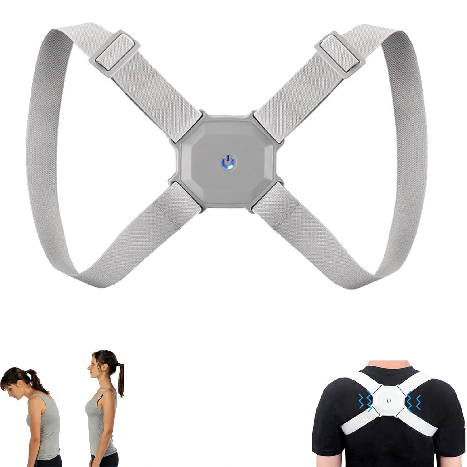 Elektronischer Haltungstrainer, Smart Corrector, Trainer Rücken mit Vibration, Rückenglätter, elektrischer Stützgürtel, orthopädisch verstellbarer Stabilisator, für Kinder, Männer, Frauen (A)