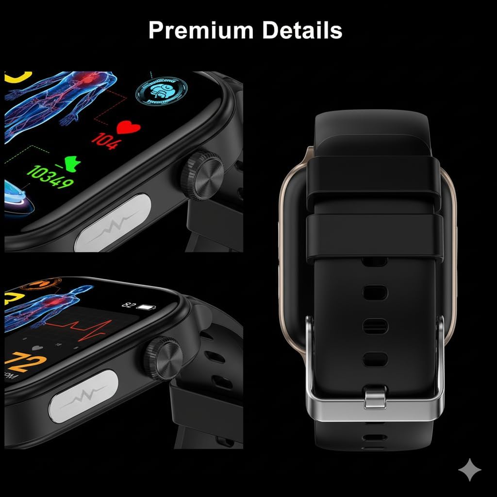 Gesundheitsuhr mit EKG- und Blutdruckmessung 1,96 Zoll HD Smartwatch Herren Damen Fitnessuhr mit SpO2 Temperatur Schlaftracking Bluetooth Telefonie 100+ Sportmodi IP68 Wasserdicht für – Bild 2
