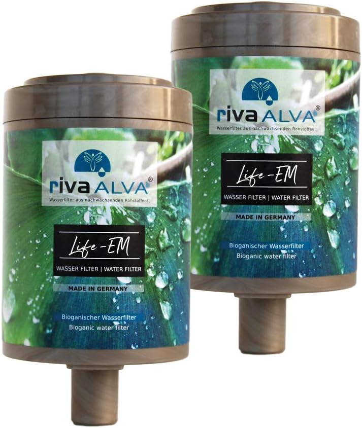 rivaALVA Life-EM Trinkwasserfilter-Set, 2 Ersatzfilter, Block-Aktivkohle mit EM-Keramik, reduziert Schadstoffe wie Chlor, Mikroplastik, Schwermetalle