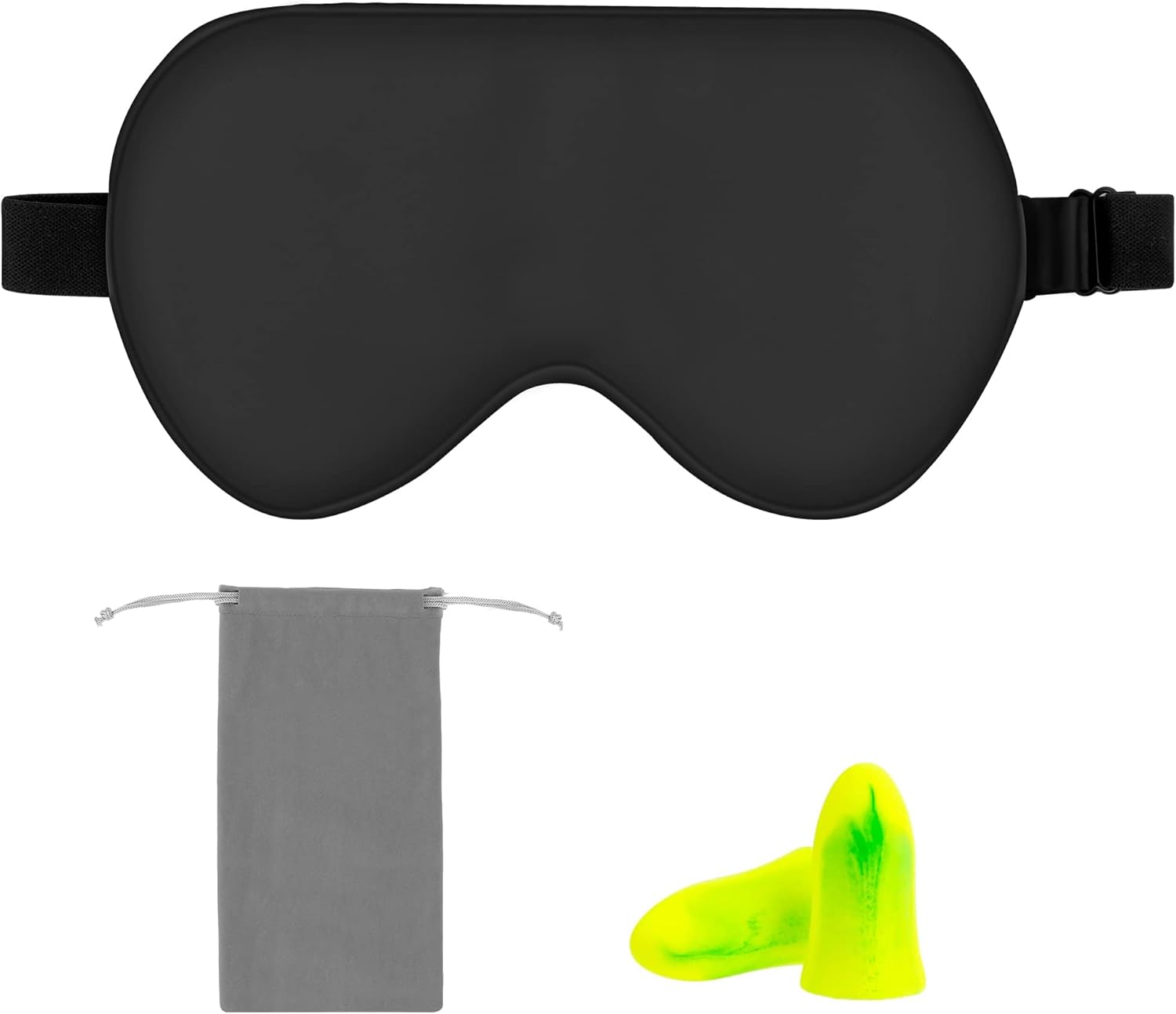 Amazon Basics – Schwarze, gebogene Schlafmaske aus natürlicher Maulbeerseide mit verstellbarem Riemen
