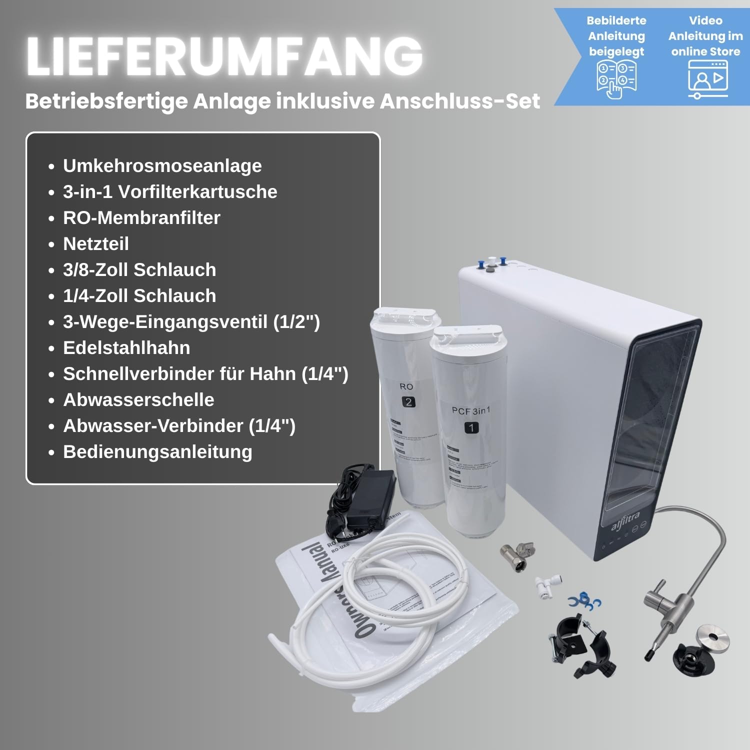 Reos Slim Umkehrosmoseanlage, Wasserfiltersystem mit Edelstahlhahn, Unterbau-Osmoseanlage, Trinkwasserfilter, 600 GPD, 3-in-1-Filtersystem, LED – Bild 7