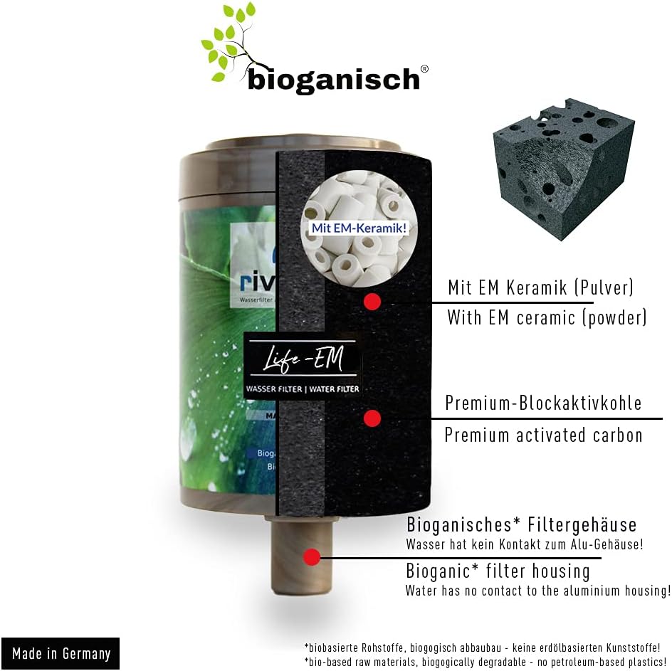 rivaALVA Life-EM Trinkwasserfilter-Set, 2 Ersatzfilter, Block-Aktivkohle mit EM-Keramik, reduziert Schadstoffe wie Chlor, Mikroplastik, Schwermetalle – Bild 2