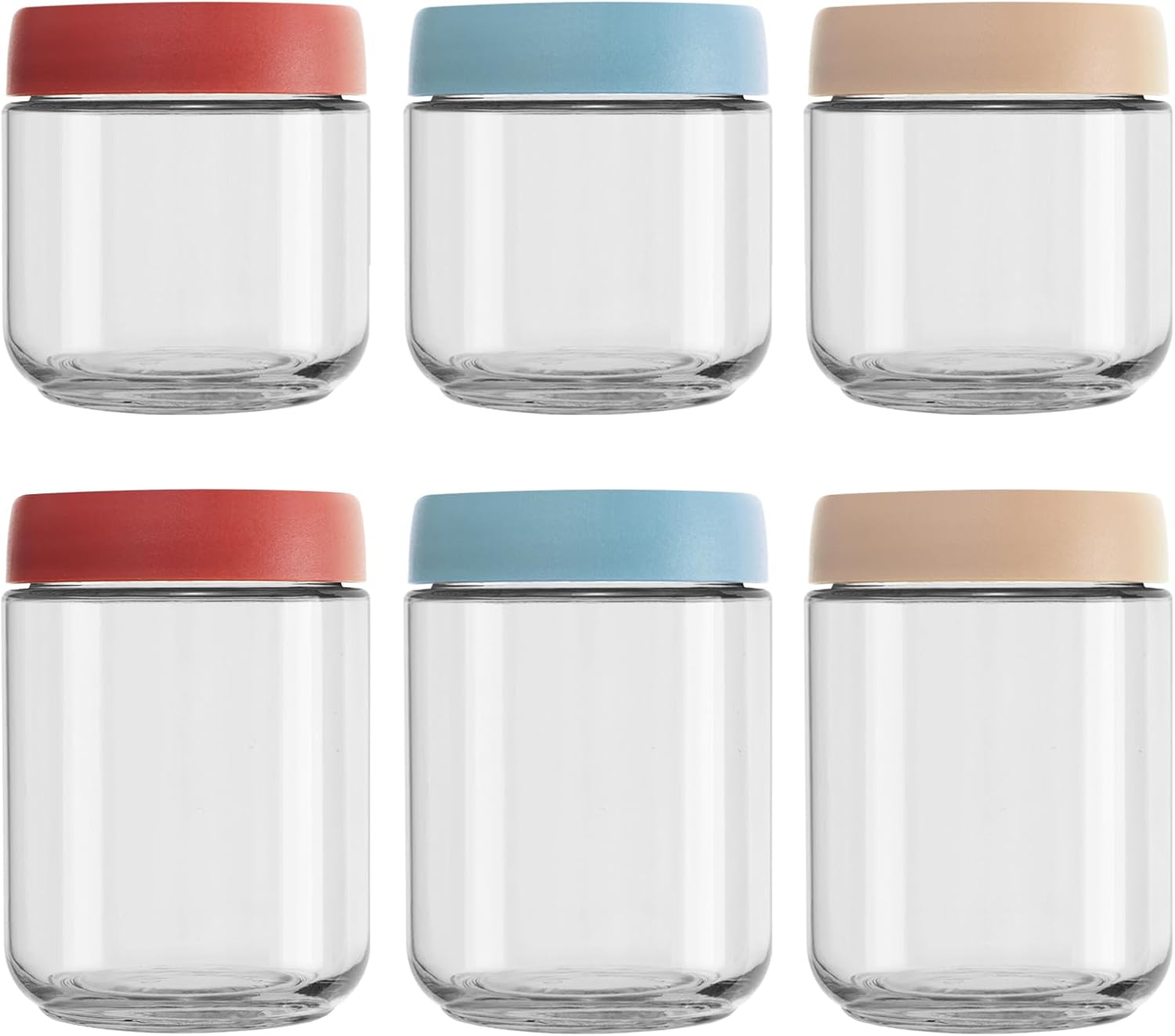 VINATO Meal-Prep-Gläser, 6er-Set mit Deckel, 3 x 480 ml + 3 x 350 ml Overnight Oats-Behälter, stapelbare Joghurtgläser aus Glas für Frühstück und Aufbewahrung